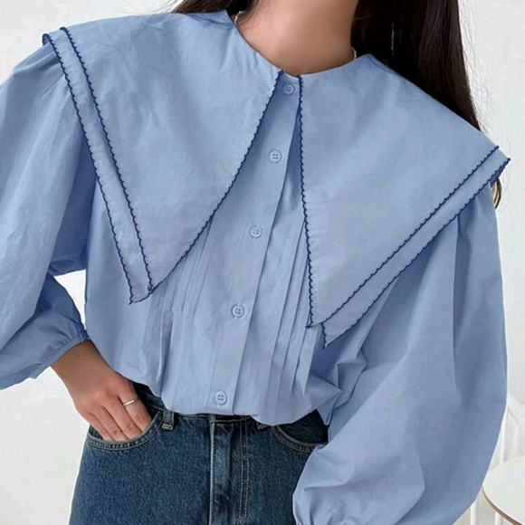 Women's Casual Ruffle Collar Long Sleeve Blouse, Spring/Fall - Picture 4 of 4